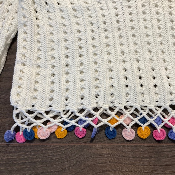 Lovers + Friends As You Are Knit Sweater Pom Pom Trim V-Neck White Size Medium - Picture 5 of 5